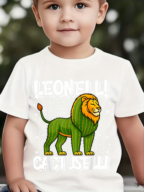 Men's Graphic T-Shirt Leonelli Cactuselli Cartoon Lion With Green Prickly Cactus Body
