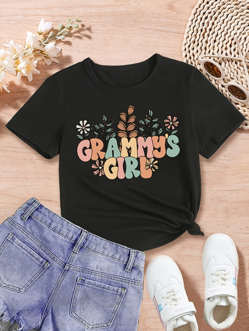Men's Graphic T-Shirt Grammys Girl Colorful Flowers And Retro Leaf In Black Shirt