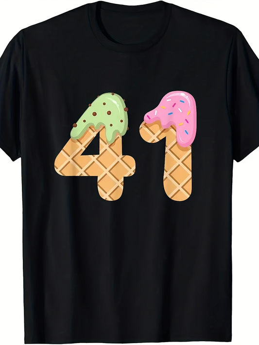 Men's Graphic T-Shirt Waffle Cone Number With Melted Ice Cream Topping Forty One