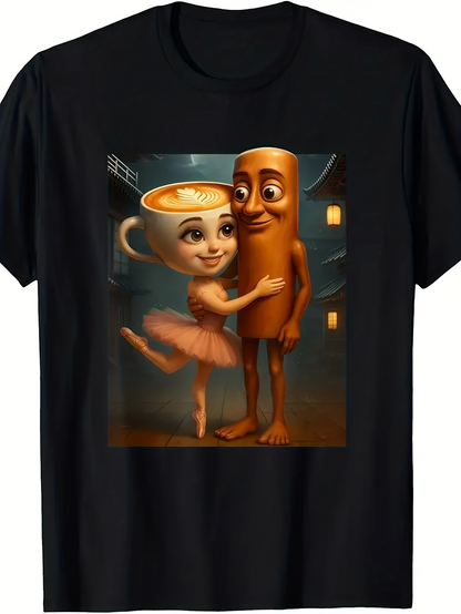 Men's Graphic T-Shirt Dancing Ballerina With Smiling Mug And Playful Biscuit Characters