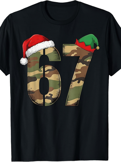 Men's Graphic T-Shirt Festive Camouflage Numbers With Santa Elf Hats Seventy Seven T Shirt