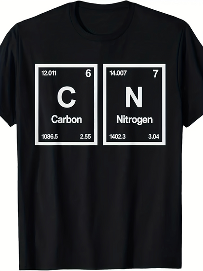 Men's Graphic T-Shirt Scientific Elements With Monochrome Periodic Table Graphic Carbon Nitrogen