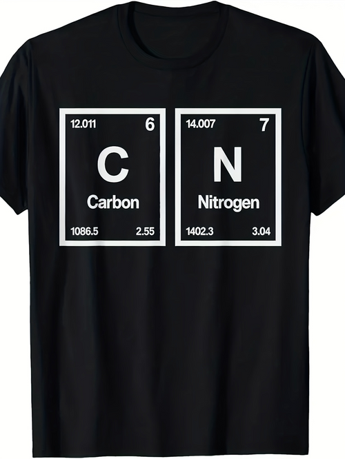 Men's Graphic T-Shirt Scientific Elements With Monochrome Periodic Table Graphic Carbon Nitrogen