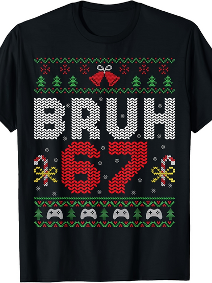 Men's Graphic T-Shirt Bruh Pixel Style Christmas Candy Game Controller T Shirt