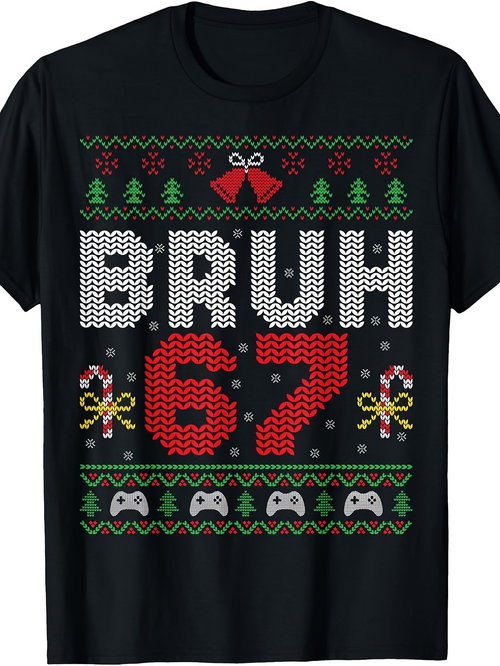 Men's Graphic T-Shirt Bruh Pixel Style Christmas Candy Game Controller T Shirt