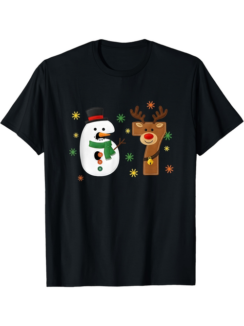Men's Graphic T-Shirt Festive Cheerful Snowflakes With Cute Snowman And Reindeer