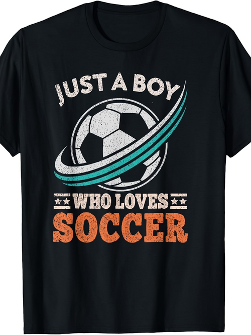 Men's Graphic T-Shirt Just A Boy With Blue Streak Among Swirling Soccer Ball