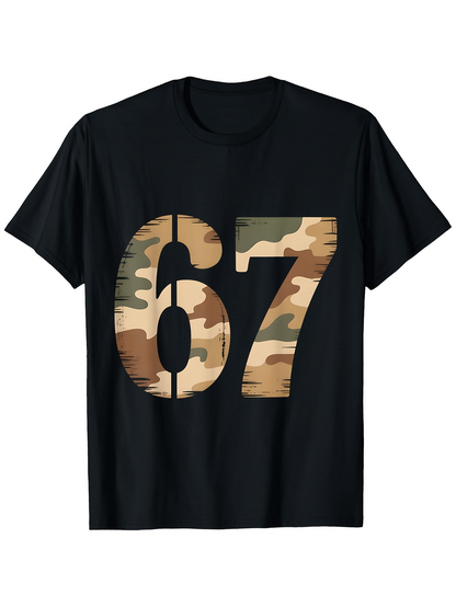 Men's Graphic T-Shirt Bold Military Camouflage Pattern Numbers On Black T Shirt