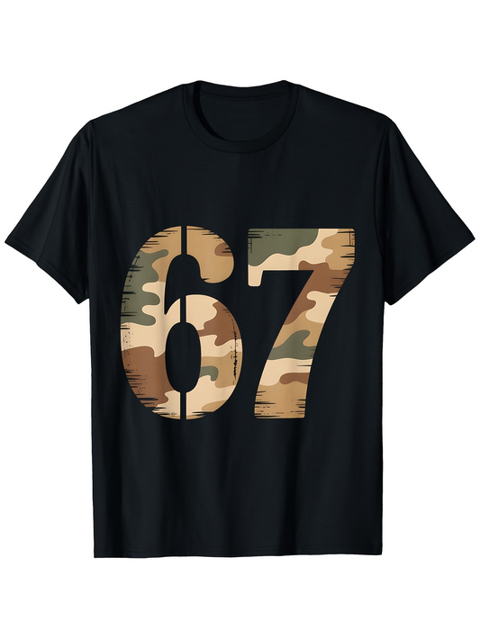 Men's Graphic T-Shirt Bold Military Camouflage Pattern Numbers On Black T Shirt
