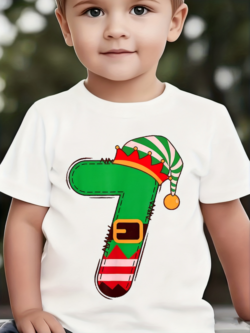 Men's Graphic T-Shirt Whimsical Christmas Elf Theme Number Seven Design
