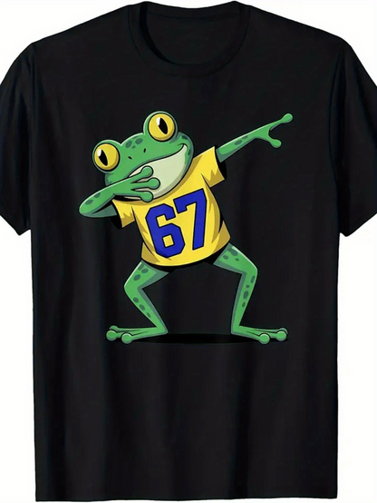 Men's Graphic T-Shirt Playful Dabbing Frog Wearing Yellow Number Shirt
