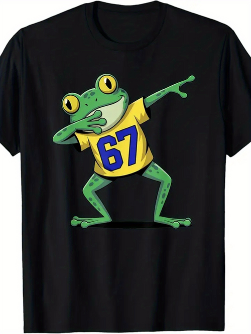 Men's Graphic T-Shirt Playful Dabbing Frog Wearing Yellow Number Shirt