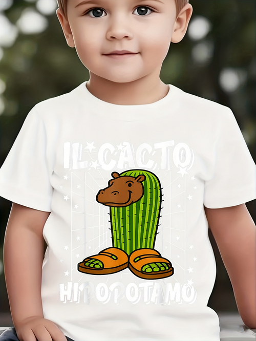 Men's Graphic T-Shirt Il Cacto In Orange Sandals With Cartoon Hippo Face
