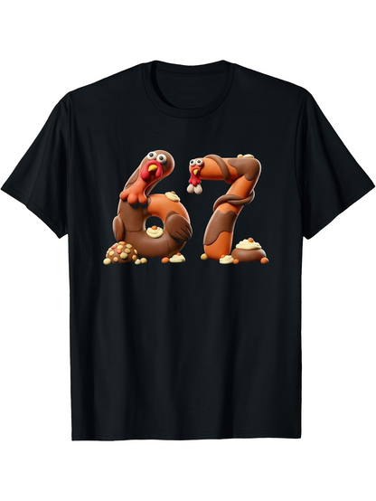 Men's Graphic T-Shirt Humorous Cartoon Turkeys Forming The Number Sixty Two
