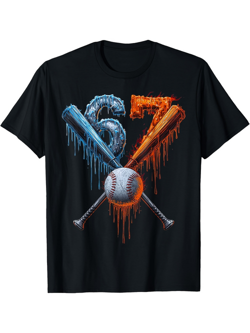 Men's Graphic T-Shirt Ice And Fire Theme With Baseball Bats And Ball