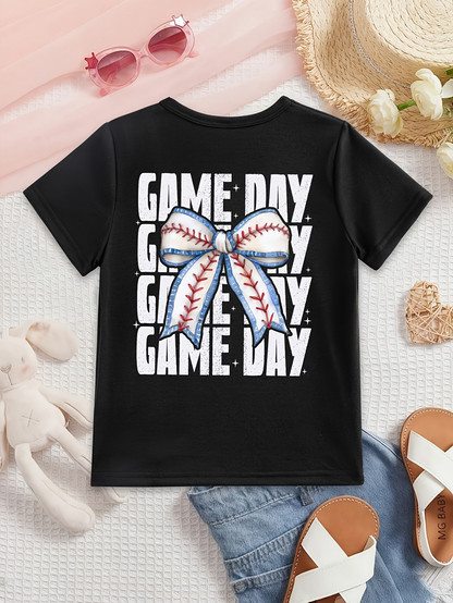 Men's Graphic T-Shirt Game Day With Stitch Patterned Bow On Black T Shirt