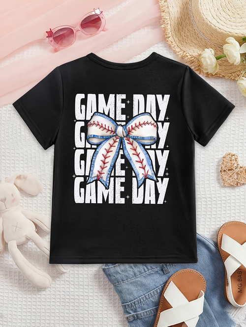 Men's Graphic T-Shirt Game Day With Stitch Patterned Bow On Black T Shirt