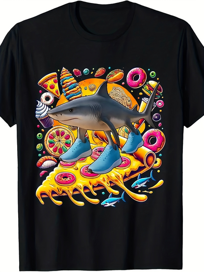 Men's Graphic T-Shirt Colorful Junk Food Under Sneakers Wearing Shark