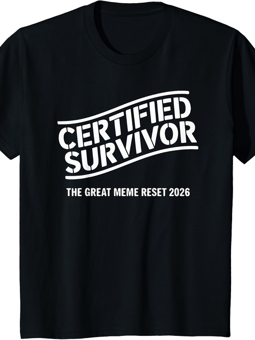 Men's Graphic T-Shirt Certified Survivor The Great Meme Reset 2026 Bold Lettering On Soft Black Cotton T Shirt