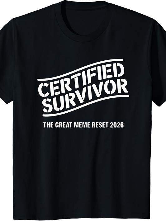 Men's Graphic T-Shirt Certified Survivor The Great Meme Reset 2026 Bold Lettering On Soft Black Cotton T Shirt