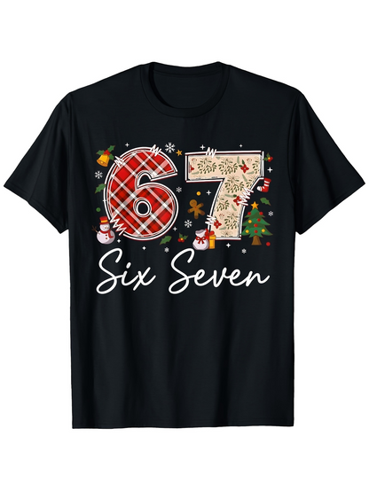 Men's Graphic T-Shirt Christmas Ornaments And Festive Decorations Surrounding Six Seven Number