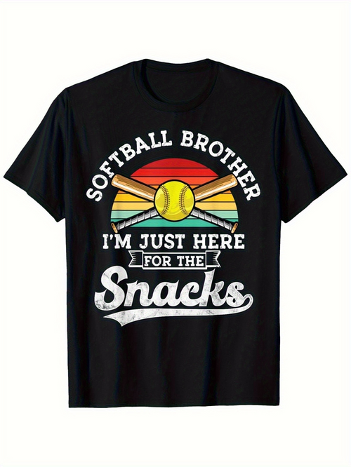 Men's Graphic T-Shirt Softball Brother With Retro Sunset Rays And Yellow Ball