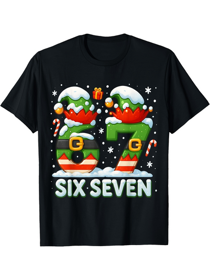 Men's Graphic T-Shirt Six Seven Christmas Elf Hats With Candy Canes And Festive Numbers