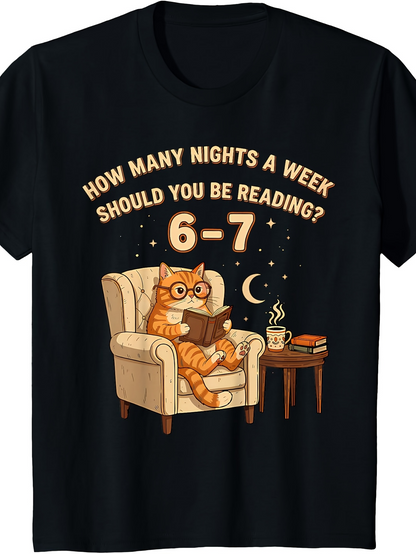 Men's Graphic T-Shirt How Many Nights Should You Be Reading Cat With Books Mug