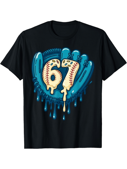 Men's Graphic T-Shirt Melted Baseball Numbers Surrounded By Blue Paint Splash Glove