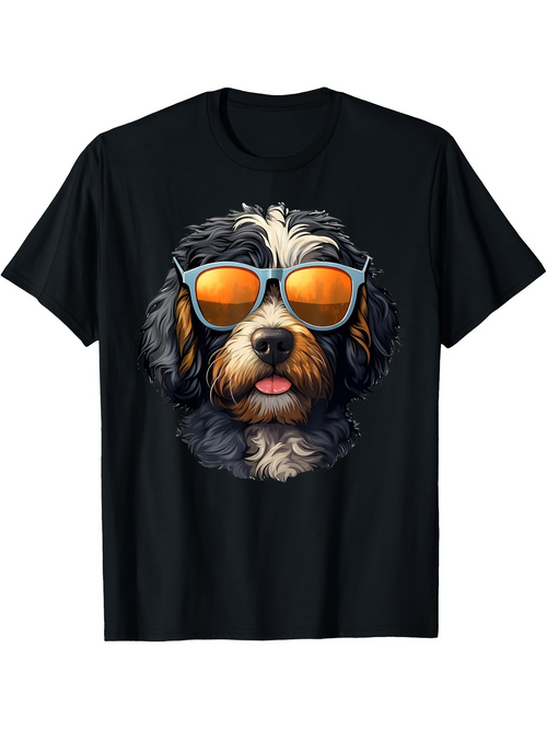 Men's Graphic T-Shirt Playful Dog With Reflective Sunglasses And Fluffy Fur Under Bright Lights