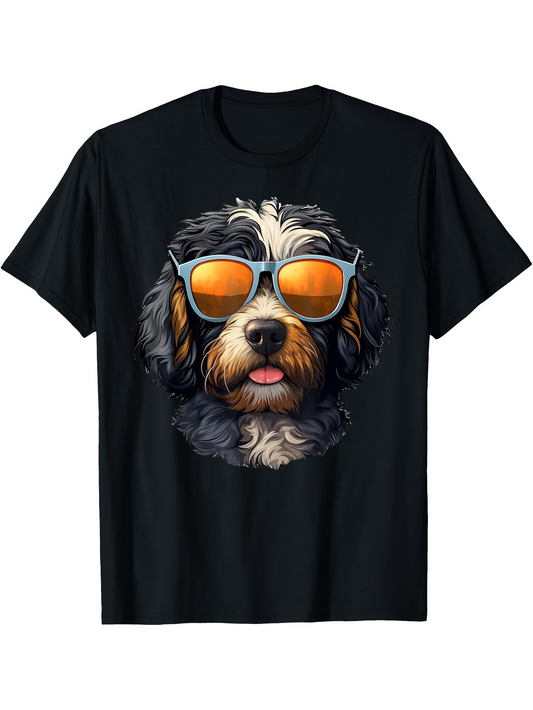 Men's Graphic T-Shirt Playful Dog With Reflective Sunglasses And Fluffy Fur Under Bright Lights
