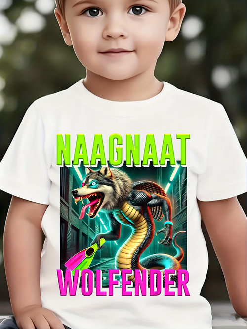 Men's Graphic T-Shirt Naagnaat Wolfender Neon Lights With Hybrid Wolf Creature