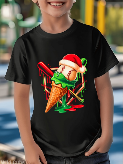 Men's Graphic T-Shirt Festive Summer Treat With Santa Hat Baseball Melting Ice Cream Cone