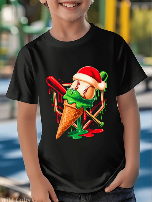 Men's Graphic T-Shirt Festive Summer Treat With Santa Hat Baseball Melting Ice Cream Cone