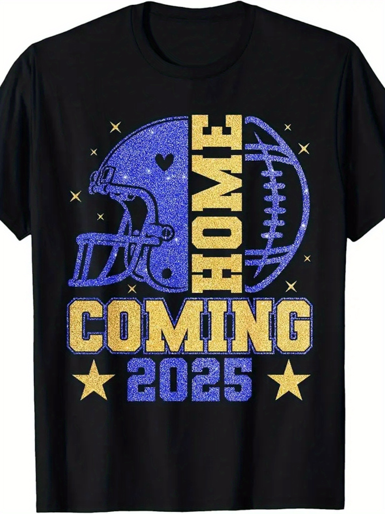 Men's Graphic T-Shirt Homecoming 2025 Glitter Blue Yellow Stars Football Helmet