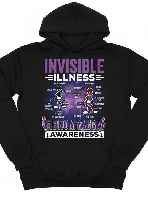 Men's Graphic Hoodie Invisible Illness Fibromyalgia Awareness With Purple Medical Infographic Symbols