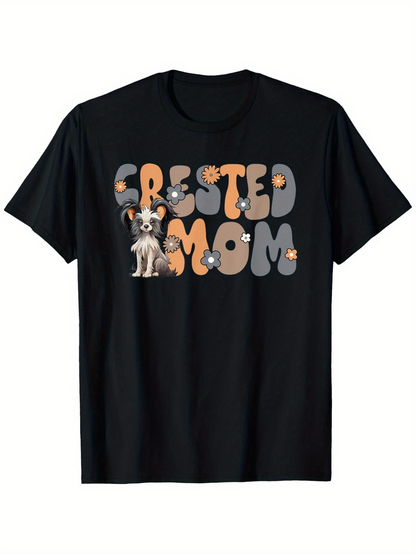 Men's Graphic T-Shirt Crested Mom Playful Cartoon Dog With Bold Letters Centered Graphic