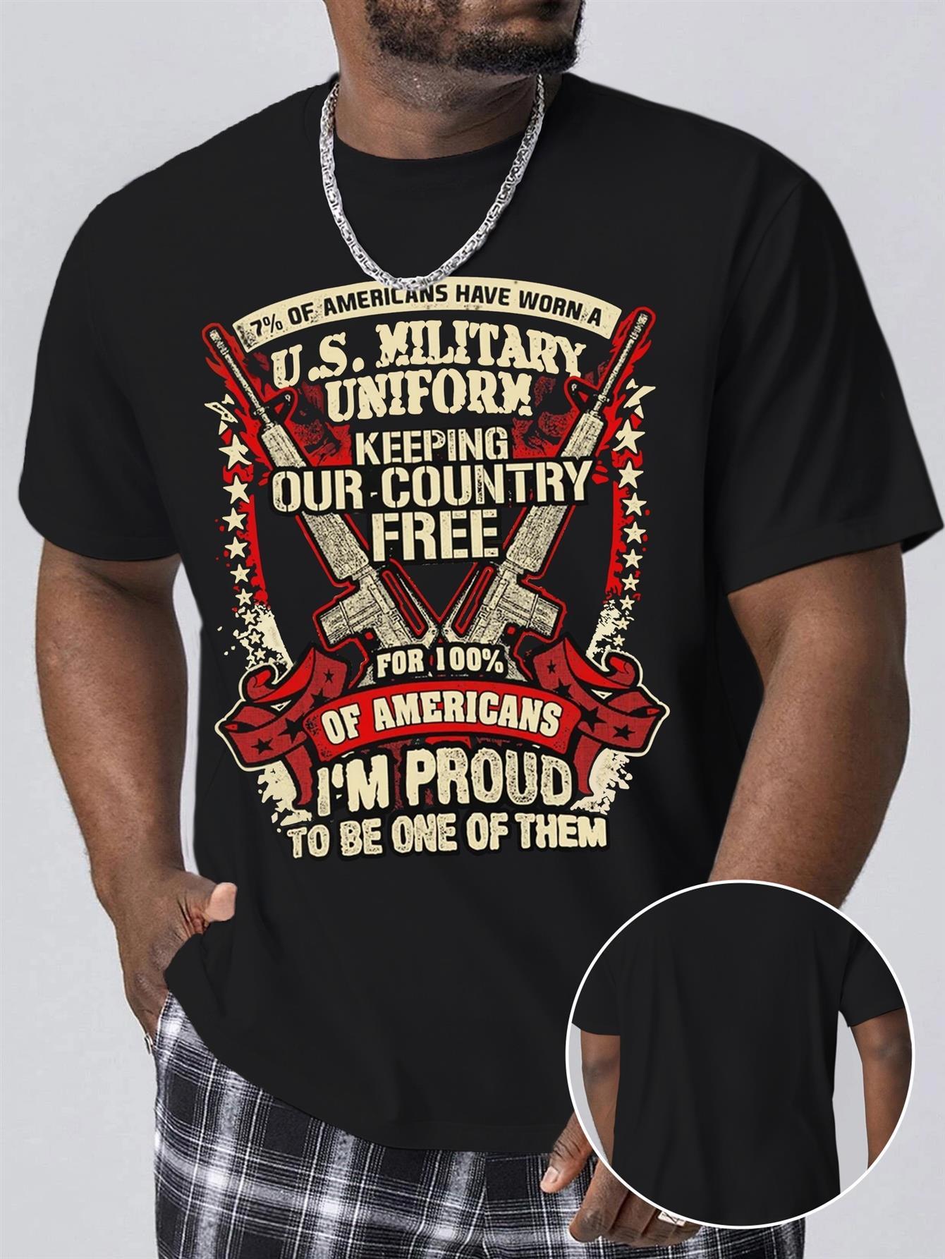 Men's Graphic T-Shirt US Military Uniform Proud Americans Free Country Statement
