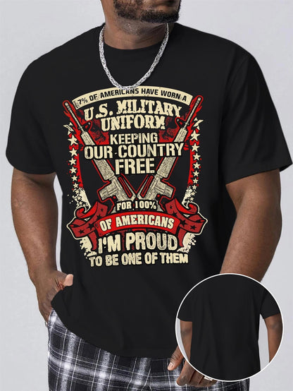 Men's Graphic T-Shirt US Military Uniform Proud Americans Free Country Statement