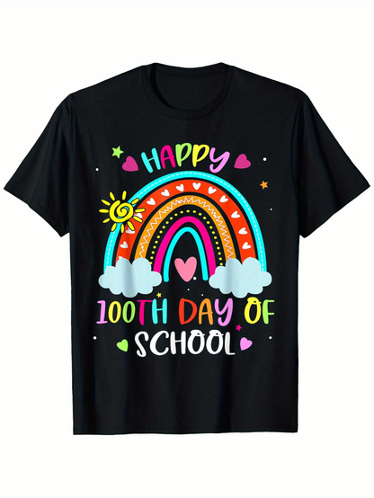 Men's Graphic T-Shirt Happy Colorful Rainbow With Sun Clouds Hearts And Stars