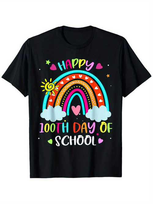 Men's Graphic T-Shirt Happy Colorful Rainbow With Sun Clouds Hearts And Stars