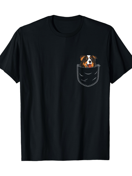 Men's Graphic T-Shirt Playful Brown And White Puppy Peeking Out From A Small Pocket Dog