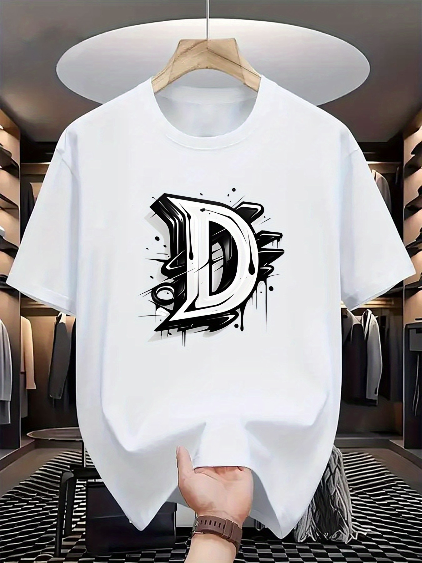 Men's Graphic T-Shirt Graffiti Paint With Urban Ink Splash Letter D