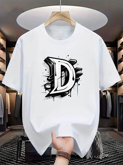 Men's Graphic T-Shirt Graffiti Paint With Urban Ink Splash Letter D