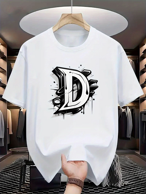 Men's Graphic T-Shirt Graffiti Paint With Urban Ink Splash Letter D