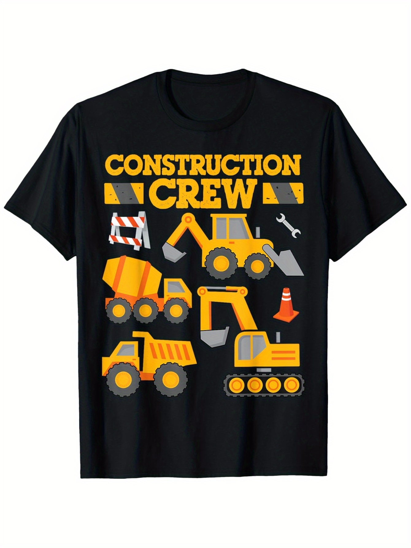 Men's Graphic T-Shirt Construction Crew With Yellow Digging Machines And Roadside Work Signs