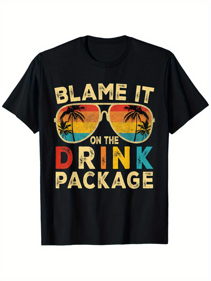 Men's Graphic T-Shirt Blame It On The Drink Package Sunset Palms Reflected Sunglasses Vacation Shirt