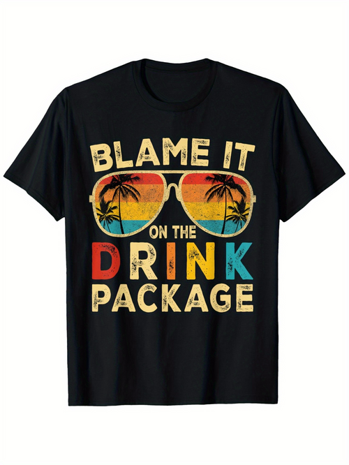 Men's Graphic T-Shirt Blame It On The Drink Package Sunset Palms Reflected Sunglasses Vacation Shirt