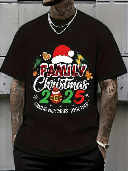 Men's Graphic T-Shirt Family Christmas 2025 With Holiday Ornaments And Santa Hat T Shirt