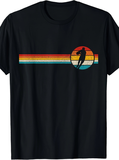 Men's Graphic T-Shirt Retro Sunset Lines With A Silhouette Of Jumping Basketball Player